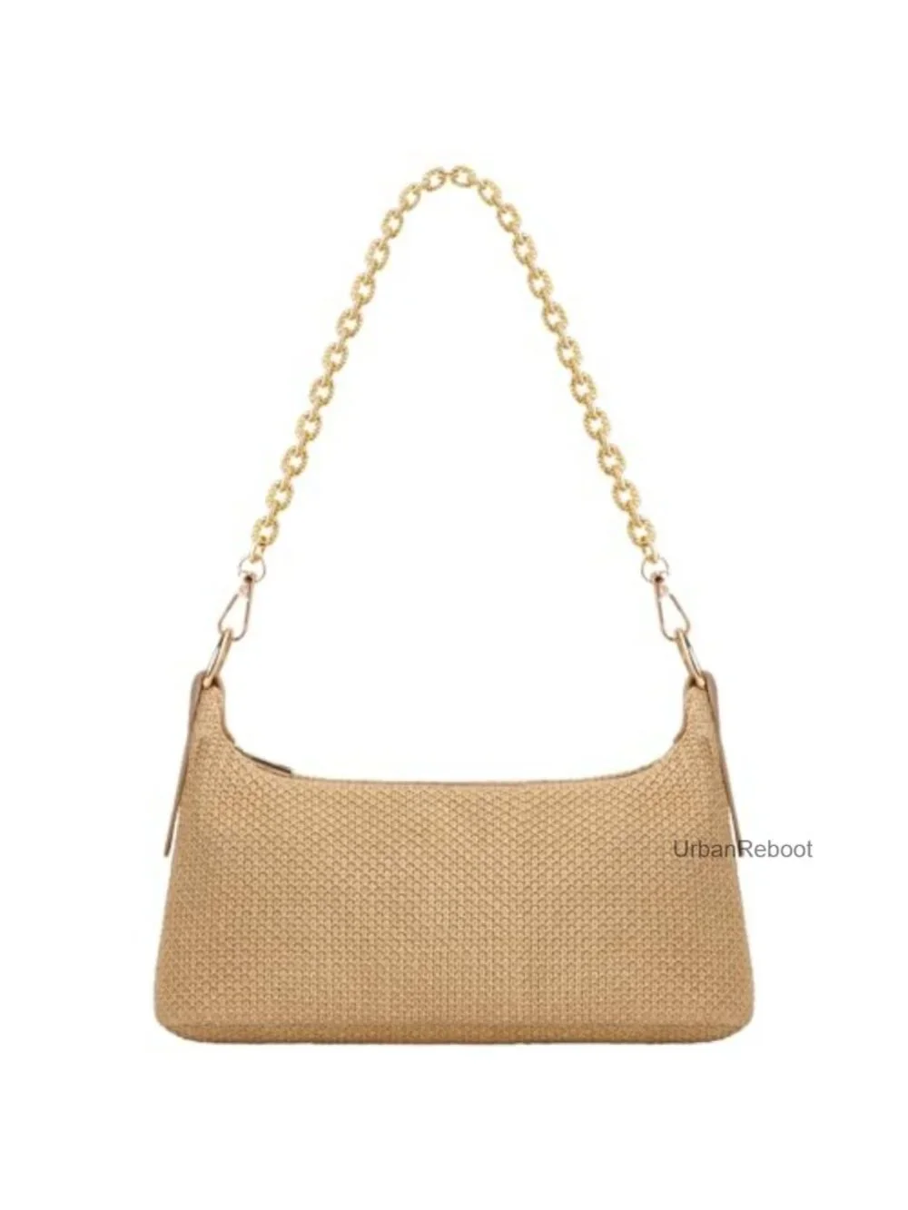 Woven Straw Hobo Shoulder Bag with Charm Chain